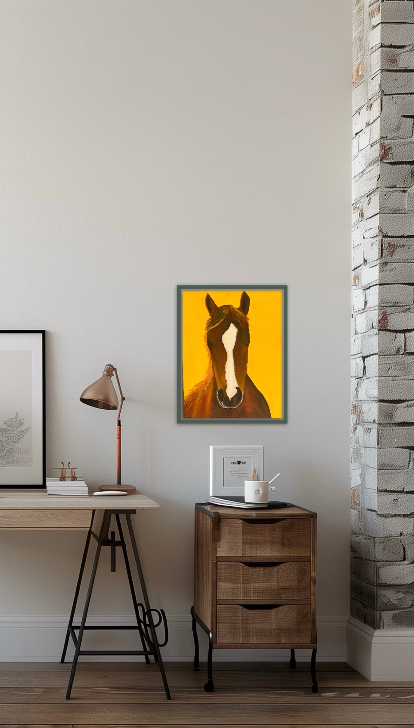 Brown Horse on Yellow Sky
