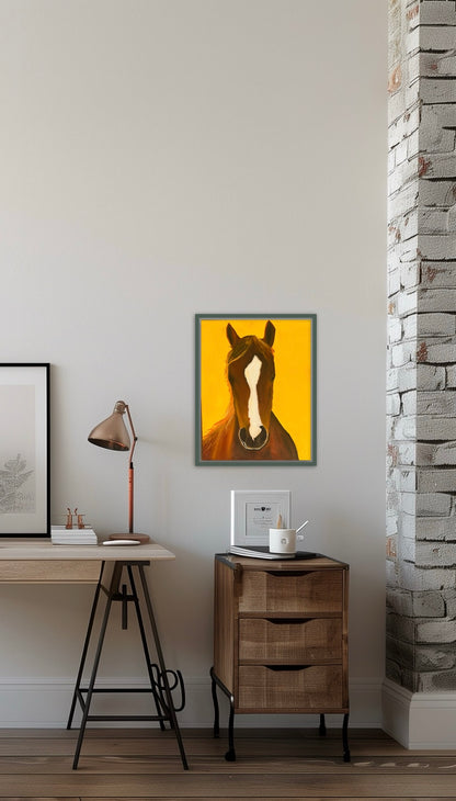 Brown Horse on Yellow Sky